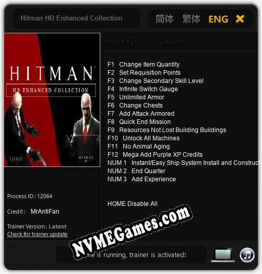 Treinador liberado para Hitman HD Enhanced Collection [v1.0.5]