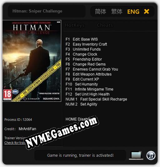 Hitman: Sniper Challenge: Trainer +14 [v1.5]