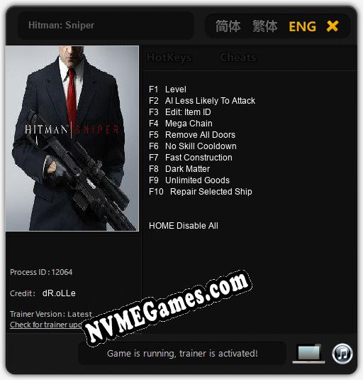 Treinador liberado para Hitman: Sniper [v1.0.4]