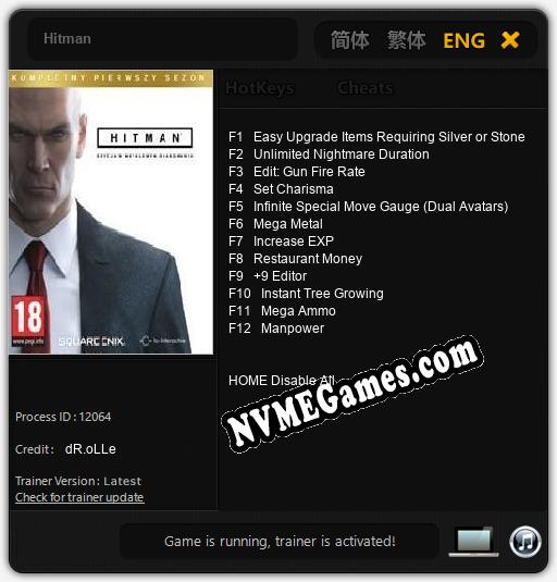 Treinador liberado para Hitman [v1.0.7]