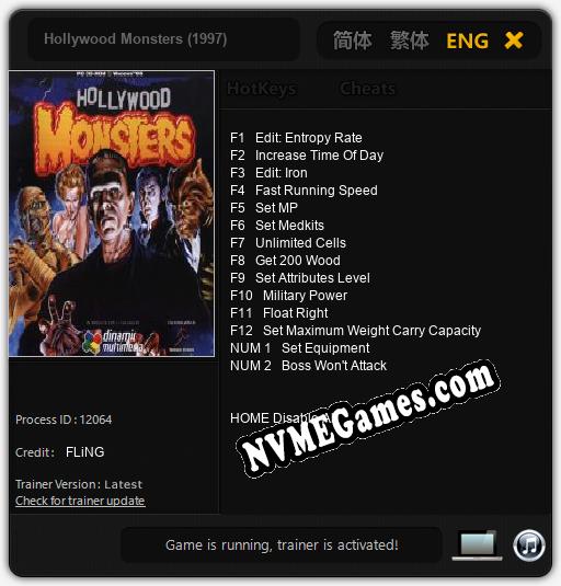 Hollywood Monsters (1997): Trainer +14 [v1.3]