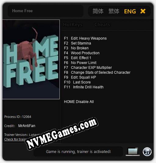 Treinador liberado para Home Free [v1.0.5]