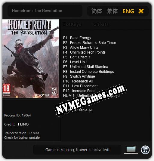 Treinador liberado para Homefront: The Revolution [v1.0.3]