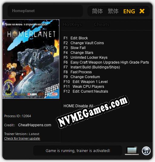 Homeplanet: Cheats, Trainer +12 [CheatHappens.com]