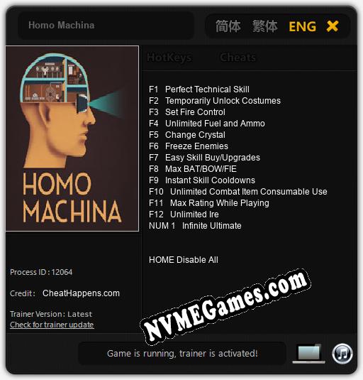 Treinador liberado para Homo Machina [v1.0.8]