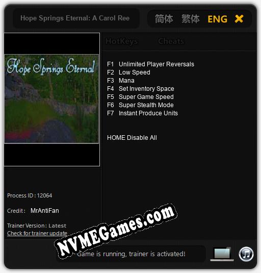 Hope Springs Eternal: A Carol Reed Mystery: Trainer +7 [v1.9]