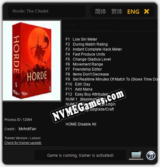 Horde: The Citadel: Cheats, Trainer +15 [MrAntiFan]