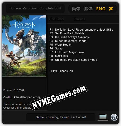 Treinador liberado para Horizon: Zero Dawn Complete Edition [v1.0.9]