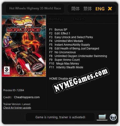 Hot Wheels Highway 35 World Race: Cheats, Trainer +11 [CheatHappens.com]