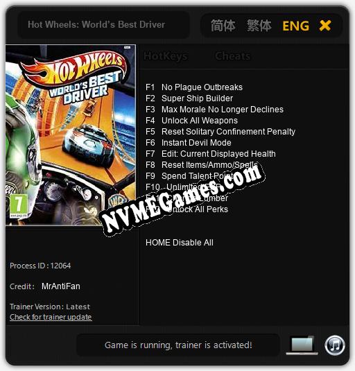 Treinador liberado para Hot Wheels: World’s Best Driver [v1.0.3]