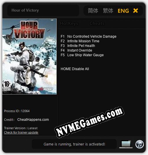 Treinador liberado para Hour of Victory [v1.0.3]