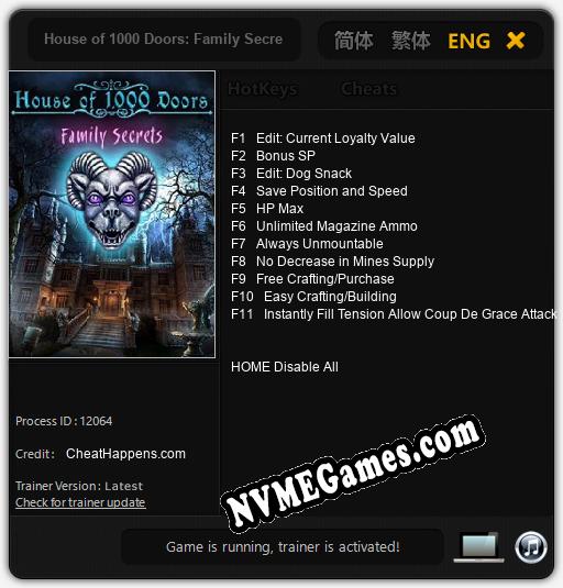 House of 1000 Doors: Family Secrets: Cheats, Trainer +11 [CheatHappens.com]