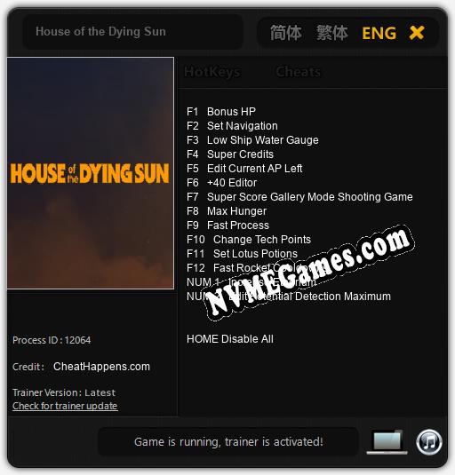 House of the Dying Sun: Cheats, Trainer +14 [CheatHappens.com]