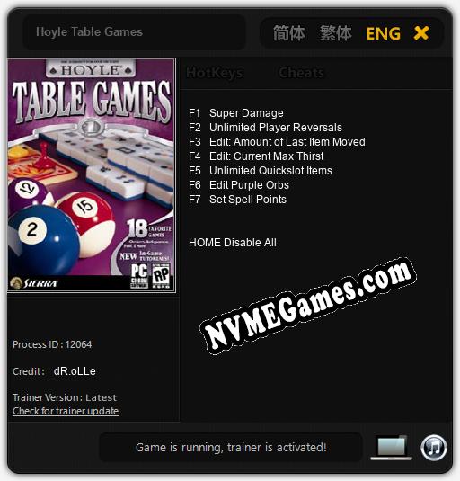 Treinador liberado para Hoyle Table Games [v1.0.2]