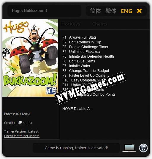 Hugo: Bukkazoom!: Cheats, Trainer +13 [dR.oLLe]