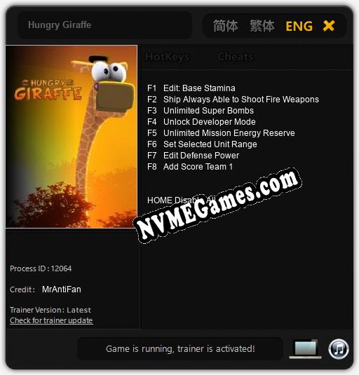 Hungry Giraffe: Trainer +8 [v1.3]