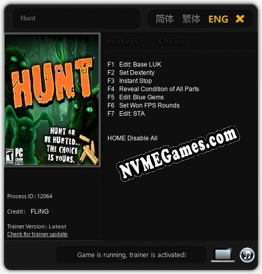 Hunt: Trainer +7 [v1.9]