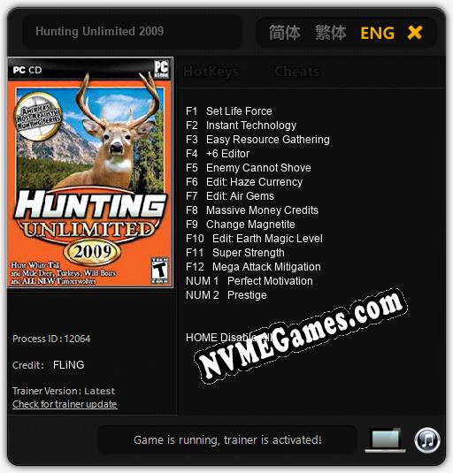 Hunting Unlimited 2009: Treinador (V1.0.30)