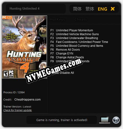 Hunting Unlimited 4: Trainer +9 [v1.3]