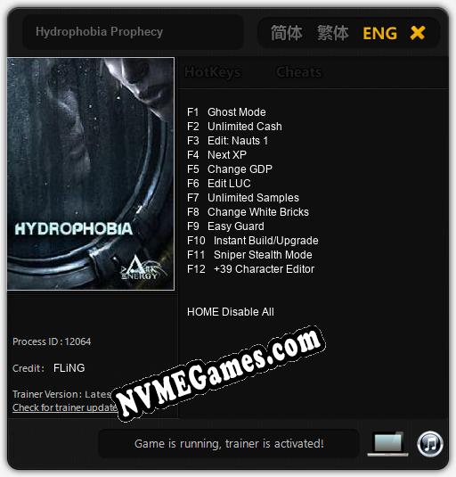 Hydrophobia Prophecy: Trainer +12 [v1.9]