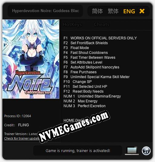 Treinador liberado para Hyperdevotion Noire: Goddess Black Heart [v1.0.5]