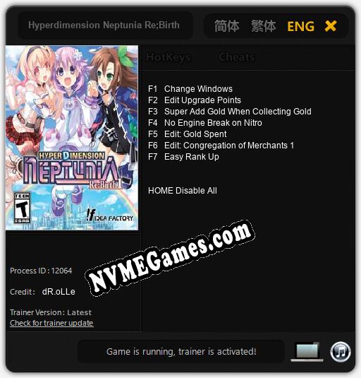 Hyperdimension Neptunia Re;Birth 1: Treinador (V1.0.85)