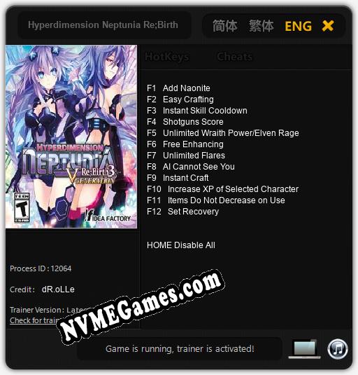 Hyperdimension Neptunia Re;Birth 3: V Generation: Treinador (V1.0.72)