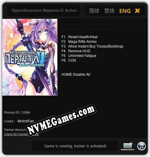 Hyperdimension Neptunia U: Action Unleashed: Trainer +6 [v1.7]