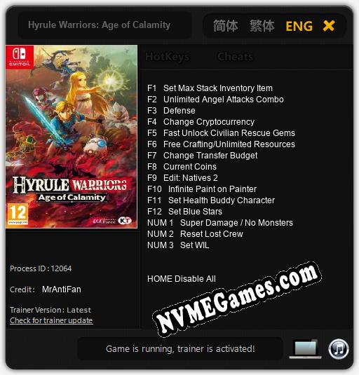 Treinador liberado para Hyrule Warriors: Age of Calamity [v1.0.6]