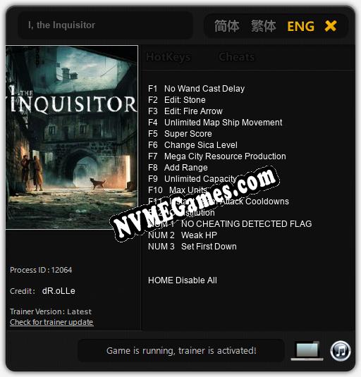 I, the Inquisitor: Cheats, Trainer +15 [dR.oLLe]