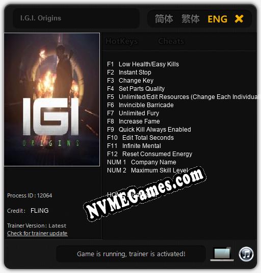 I.G.I. Origins: Trainer +14 [v1.3]