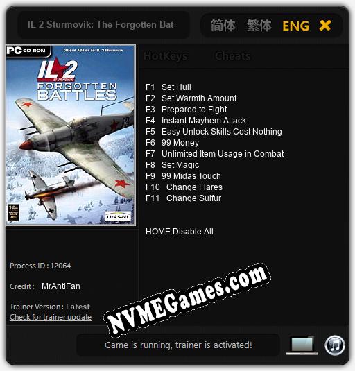 Treinador liberado para IL-2 Sturmovik: The Forgotten Battles [v1.0.4]