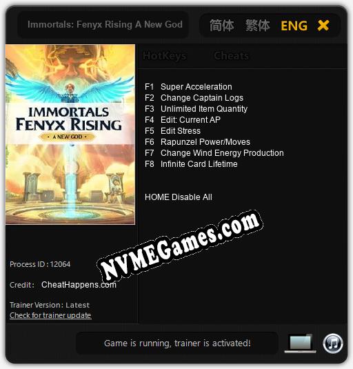 Treinador liberado para Immortals: Fenyx Rising A New God [v1.0.8]