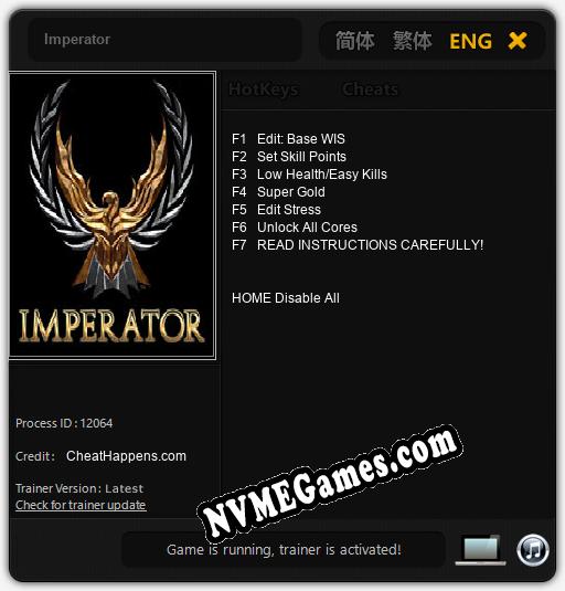 Treinador liberado para Imperator [v1.0.6]