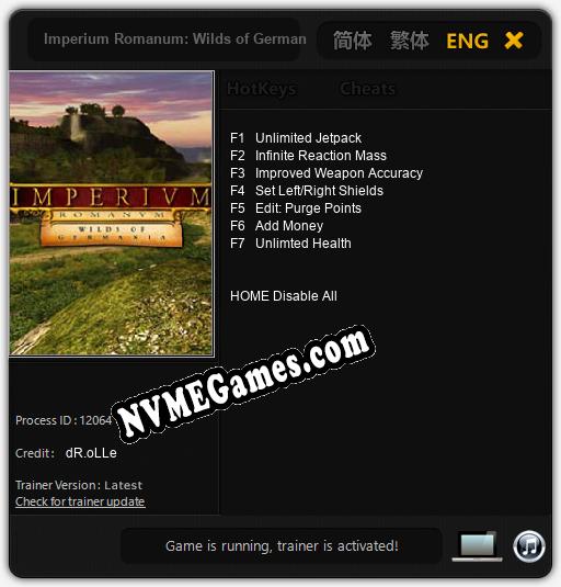 Treinador liberado para Imperium Romanum: Wilds of Germania [v1.0.7]