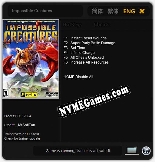 Impossible Creatures: Treinador (V1.0.94)