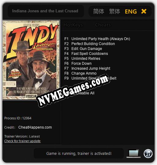 Indiana Jones and the Last Crusade: Treinador (V1.0.27)