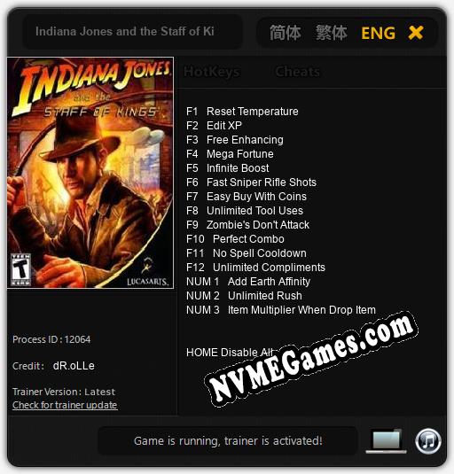 Indiana Jones and the Staff of Kings: Trainer +15 [v1.3]