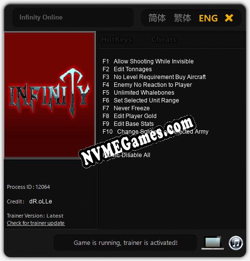 Infinity Online: Treinador (V1.0.88)