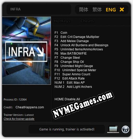 INFRA: Cheats, Trainer +14 [CheatHappens.com]