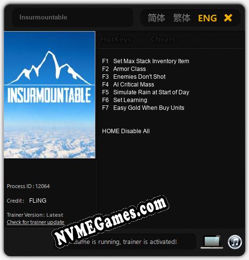 Treinador liberado para Insurmountable [v1.0.9]