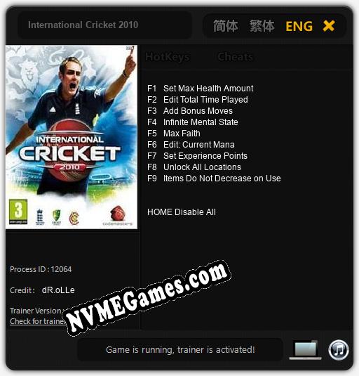 International Cricket 2010: Cheats, Trainer +9 [dR.oLLe]