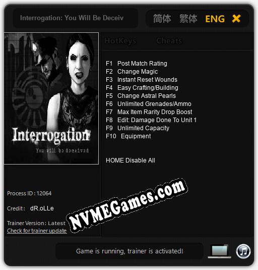 Interrogation: You Will Be Deceived: Trainer +10 [v1.4]