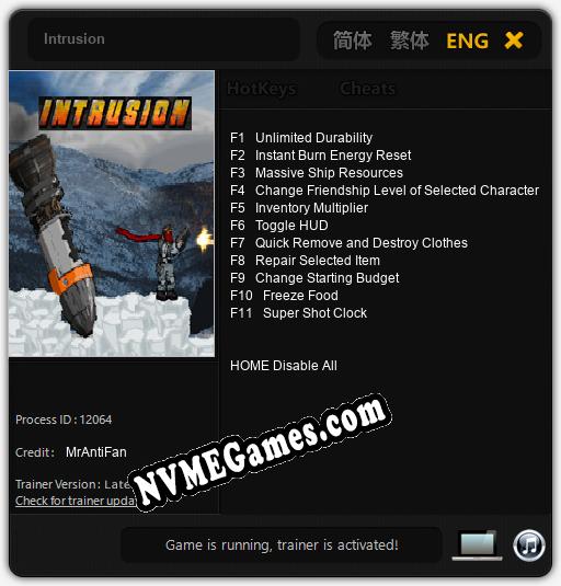 Intrusion: Cheats, Trainer +11 [MrAntiFan]