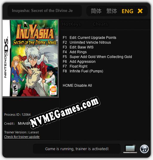 Inuyasha: Secret of the Divine Jewel: Treinador (V1.0.40)