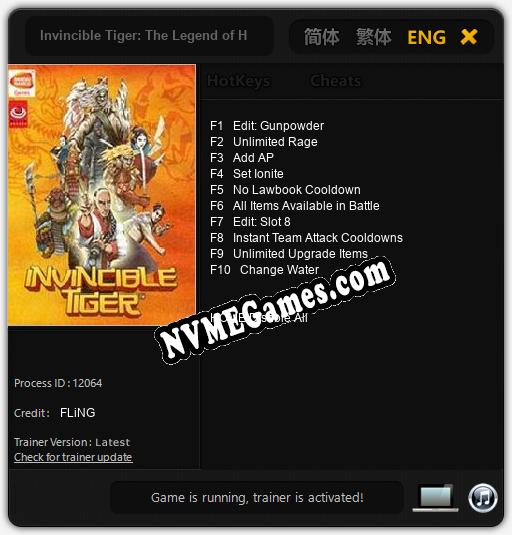 Invincible Tiger: The Legend of Han Tao: Treinador (V1.0.37)