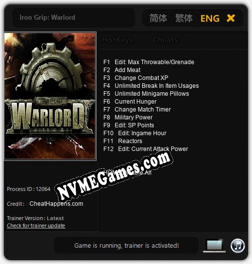 Treinador liberado para Iron Grip: Warlord [v1.0.4]