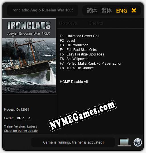 Ironclads: Anglo Russian War 1865: Trainer +8 [v1.7]