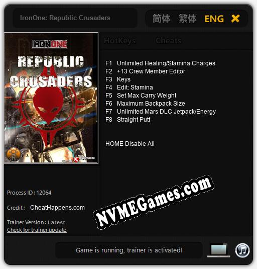 IronOne: Republic Crusaders: Trainer +8 [v1.3]