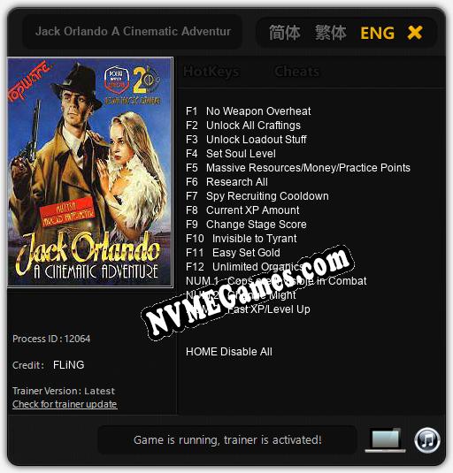 Treinador liberado para Jack Orlando A Cinematic Adventure [v1.0.8]